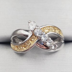 Two-Tone Gold & Silver White Topaz Infinity Ring